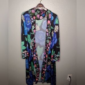 Karen Mabon Womens Wisteria Floral Robe Small Anthropologie Pansies Lilacs B6